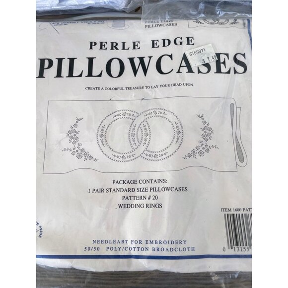 Vintage lot 3 Jack Dempsey Wedding Ring Stamped Embroidery Pillow cases NOS - Picture 3 of 11